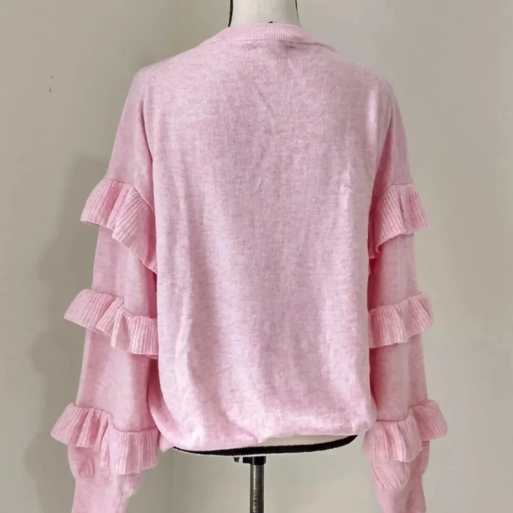 J.Crew Pink Ruffle Sleeve Crew Neck Sweater Wool Blend sz M